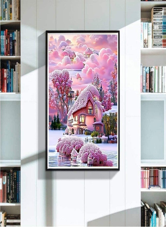 TREXEE DIY Diamond Painting Kits for Adults - Dream Scenery Pink House with Clouds Full Round Drill Diamond Art Kits for Gifts Wall Room Decor (12x16 inch) Unframed - Image 2